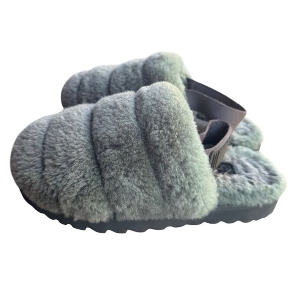 UGG Women's Fluff Yeah Slide Sandals Size 6 Gray Sheepskin Faux Fur Slippers - Picture 3 of 8